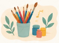 Illustration of paintbrushes and art materials