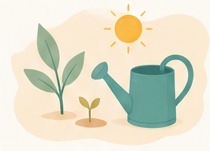 Illustration of plants and watering can